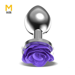 Plug Anal de Metal con Rosa Purpura en la Base Talla M