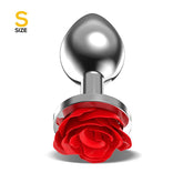 Plug Anal de Metal con Rosa Roja en la Base Talla S