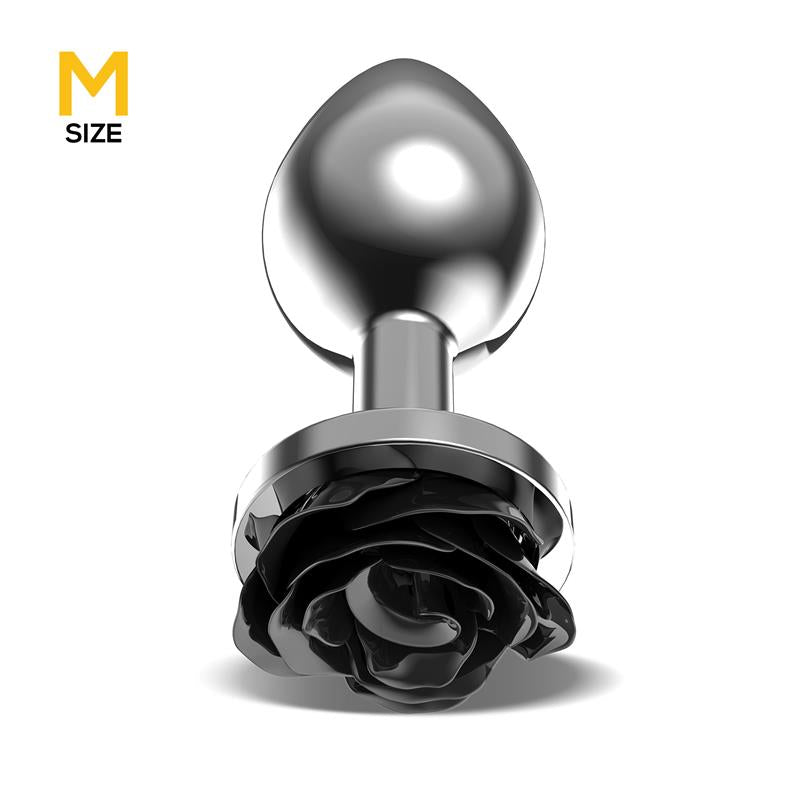 Plug Anal de Metal con Rosa Negra en la Base Talla M