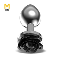 Plug Anal de Metal con Rosa Negra en la Base Talla M