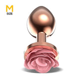 Plug Anal de Metal Oro Rosa con Rosa Rosa en la Base Talla M