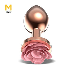 Plug Anal de Metal Oro Rosa con Rosa Rosa en la Base Talla M