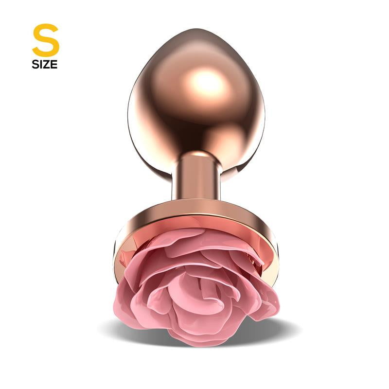 Plug Anal de Metal Oro Rosa con Rosa Rosa en la Base Talla S
