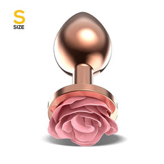 Plug Anal de Metal Oro Rosa con Rosa Rosa en la Base Talla S