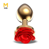 Plug Anal de Metal Dorado con Rosa Roja en la Base Talla M