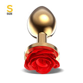 Plug Anal de Metal Dorado con Rosa Roja en la Base Talla S