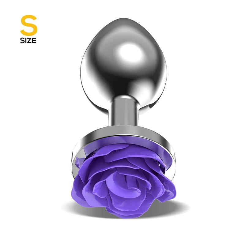 Plug Anal de Metal con Rosa Purpura en la Base Talla S