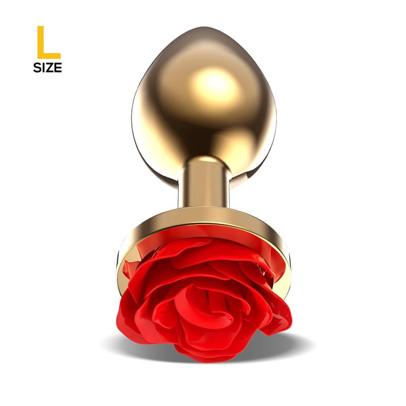 Plug Anal de Metal Dorado con Rosa Roja en la Base Talla L