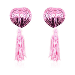 Pezoneras Autoadhesivas Forma de Corazon con Lentejuelas Rosa