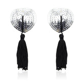 Pezoneras Autoadhesivas Forma de Corazon con Lentejuelas Negro Plata