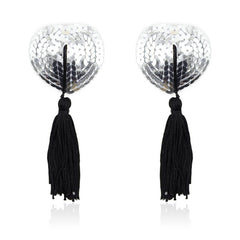 Pezoneras Autoadhesivas Forma de Corazon con Lentejuelas Negro Plata