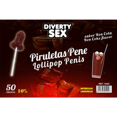 50 Piruletas Forma Pene Sabor Ron Cola 10 Alcohol