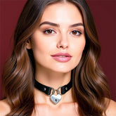 Collar con Candado de Corazon Cuero Vegano Talla unica