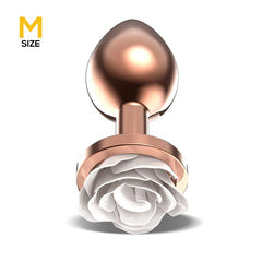 Plug Anal de Metal Oro Rosa con Rosa Blanca en la Base Talla M