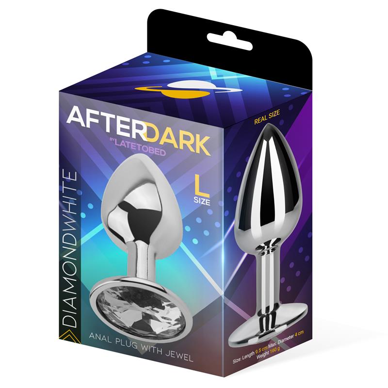Plug Anal con Joya Color Blanco Diamante Talla L Aluminio Placer Continuo Plug Anal con Joya Color Blanco Diamante Talla L Aluminio Placer Continuo